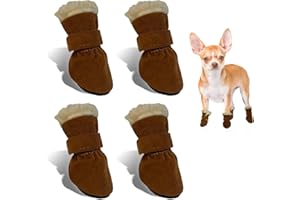 CHONGQILAO Bottes Chien Hiver, 4 Pièces Chaussure Chien Neige, Chaussures pour Chiens Antidérapant et Chaud, Bottes pour Chien de Protection, Convient Aux Chiens de Petite, Moyenne et Grands (Marron, S)