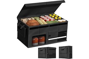 GwaOery Boot Organiser 60L Foldable Multi Compartment Car Trunk Organizer, Partitioned Large Capacity Car Storage Box Thick Waterproof and Wear Resistant Strap Handle