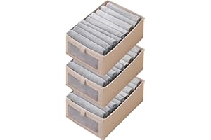 FOESKA 3-pak organizerów do szuflad, na ubrania, składany organizer do szuflad na ubrania, przechowywanie bielizny, do sypialni, szafy, szuflady (Khaki, M)