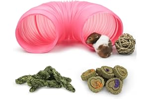 EPISKEY Guinea Pig Toys Tunnel, 17 Pcs Hamster Enrichment Extendable Gerbil Tunnels and Tubes Guinea Pig Ball Rabbit Teeth Grinding Toys for Syrian Hamster Chinchilla Small Animals (Medium, Pink)