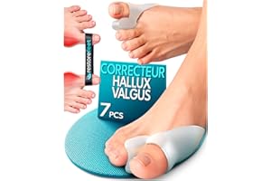 RestoreFeet Orthèse Hallux Valgus Pied Nu Femme Homme – 3 Paires Séparateurs + Bande Correctrice – Silicone Médical Sans BPA – 7 Pièces – Utilisation de Jour et de Nuit