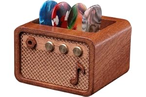 CoolGift Mart Guitar Accessories, Sapele Wood Electric Guitar Amp Shaped Guitar Pick Holder, Gift for Guitar Players Guitarists for Picks Storage and Display