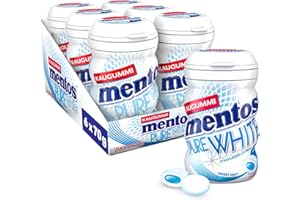 ‎MENTOS Mentos Kaugummi Pure White Sweet Mint, 6 Boxen zuckerfreie Chewing Gum Dragees mit Pfefferminz-Geschmack & flüssiger Füllung, Multipack (6 x 35 Stück)