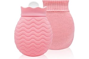 JGCWORKER 320 ml Small Hot Water Bottle with Cover, Hot Water Bag for Back, Neck and Shoulders Pain Relief with Soft Cover Removable and Washable, Best Birthday, Christmas Gifts for Girls Women Kids Adults