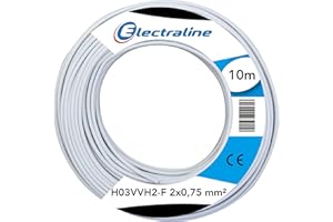 Electraline 10901 Couronne de Cable H03 VVH2-F 2X0,75 10M Blanc