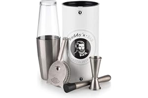 Buddy´s Bar – „Boston Bar-Set“, 700 ml, Boston Cocktail-Shaker, Barmaß, Stößel, Barsieb, lebensmittelecht, Bar-Set inklusive Geschenkbox, Edelstahl antik