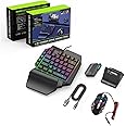 Bewinner One Hand RGB Gaming Keyboard and Mouse Combo, Half Hand Gaming Keyboard Set, 4 in 1 Mobile Gaming Keyboard Set with Mouse Converter, Adjustable Phone Stand for PC Gamer