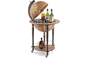 Zoffoli Globo Bar da Vinci Rust 40 cm mappamondo House Bar con Ruote girevoli - Mobile Bar vano Bevande in Noce per Whisky e Bevande