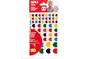 APLI Kids 19720 - Pochette de gommettes en forme de cœurs de tailles et couleurs variées. 6 feuilles de stickers "coeurs" - Adhésif repositionnable.