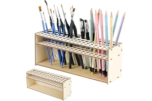 KERUHSCI Pinselhalter Malen Holz, Make Up Pinselhalter Organizer Holz Pinsel Halter Ständer, 67-Loch Schreibtisch Ständer Organizer, Multifunktionaler Schminke Pinsel Aufbewahrung Malen, Geschenke Für Künstler