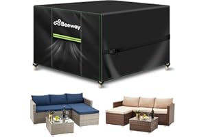 BEEWAY Gartenmöbel Abdeckung Wasserdicht, Schutzhülle Abdeckplane für Gartentische Terrassenmöbel Möbelsets - 420D Oxford Gewebe, Anti-UV, Winterfest, 200 x 200 x 90cm