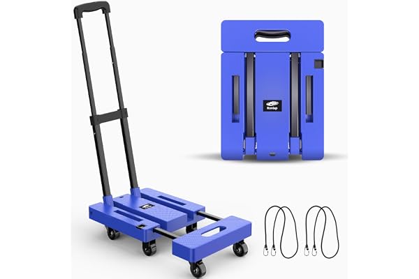 Ronlap Vikbar djävul, 6-hjulig vikbar handvagn med 2 elastiska strängar, bärbar, robust bagagevagn med en kapacitet på 225 kg, för transport av bagage
