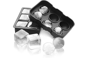 Ice Mold Tray Set (2 Pack, Black), Easy Release Silicone Ice Cube & Ice Ball Makers for Cocktails, Whiskey, & Tea by Claev
