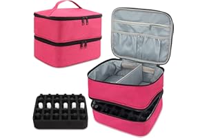 Yokilly Trousse De Maquillage, Double Couche,Organisateur De Vernis à Ongles,Peut Contenir 30 Bouteilles(15ml) Et Une Lampe à Ongles,Sections De Rangement pour Fournitures D'ongles (Rose)