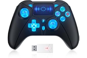 TURPOW Kabelloser Controller für PS-5, RGB-Gamepad-Fernbedienung mit Dual-Motor-Vibration/6-Achsen-Sensor/Turbo/3,5-mm-Audiobuchse/Touchpad für PS-3/PS-4/PS-5/Pro/Slim/S-Witch/PC (Schwarz)