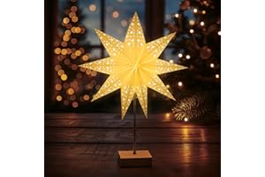 ‎FESTICY Festicy Weihnachtsstern beleuchtet aus Papier I Papierstern stehend auf stabilem Ständer Ø 45 cm I Stern Lampe als Tischlampe Weihnachten geeignet I Weihnachtsstern mit Ständer