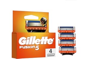 Gillette Recharges De Rasoir Fusion5 Pour Hommes, Pack De 4, AUTHENTIQUES, Cartouches Avec Bande Lubrifiante Et 5 Lames Pour Un Rasage Manuel Efficace, Compatibles Avec Les Manches De La Série Fusion