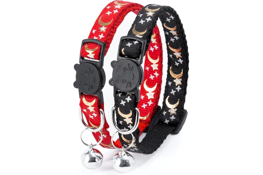 Cat Collar with Bell, Cat Collars with Quick Release, Reflective, Adjustable, Suitable for All House Cats, Puppies, Cat Accessories (2 Pack)
