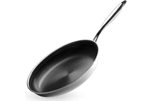 Onyx Cookware Padella da 30 cm, rivestita a induzione, per tutti i piani cottura, superficie antiaderente antigraffio, 3 strati di acciaio inossidabile/alluminio, adatta al forno fino a 260 °C, senza