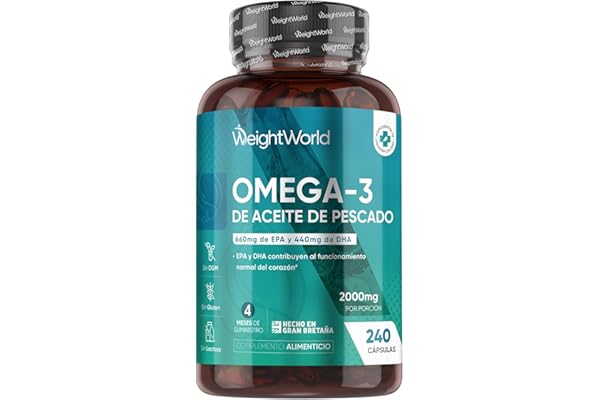 Omega 3 2000mg - 240 Perlas de Aceite de Pescado (660mg EPA + 440mg DHA) - Ácidos Grasos de Omega 3 para 4 Meses, Sin OGM