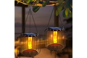 HZITCIGM Lanterne Solaire Exterieur Jardin, 2 Pièces Lampes Solaires Extérieure Métale Lumière Solaire Exterieur Jardin Suspendues Lanterne Solaire Exterieur IP54 Étanche Deco Jardin avec Crochets et Chaînes