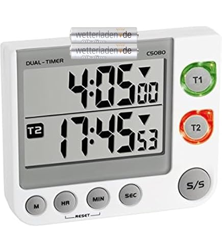 Minuteur Numérique TR118 – 2 Minuteurs Indépendants, Grand écran LCD, 99h59min59s, Blanc