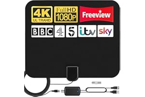 TELLEGANTE TV Aerial, Indoor TV Aerial 350+ Miles Long Range Reception, Amplified HD TV Antenna for Freeview 4K 1080P HDTV with Booster & 17ft Coax Cable