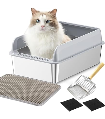 RVS Kattenbak, XXL Halfgesloten Uitneembare Metalen Kattentoilet