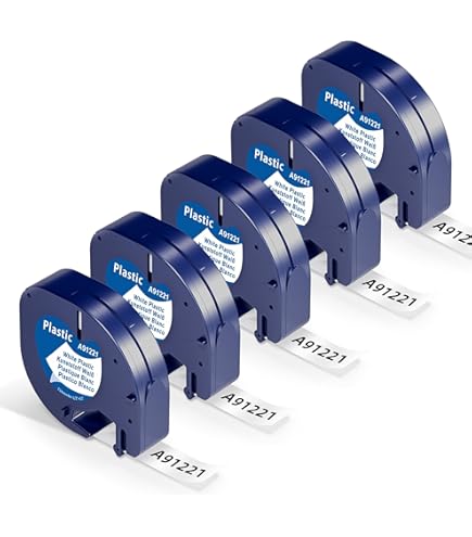 5 Nastri Etichette Compatibili Dymo LetraTag 12mm X 4m - Nero Su Bianco/Rosso/Giallo/Blu/Verde