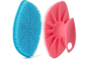 HieerBus Silikonowy środek do czyszczenia twarzy, silikonowa szczotka do mycia twarzy, delikatna podkładka do peelingu, urządzenie do masażu (Niebieski + różowy)