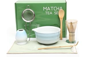 Wusboo Matcha Kit 8 Pezzi, Blu Sfumato, Ciotola per Matcha, Frusta in Bambù, Colino, Cucchiaio und Accessori – Kit Completo per Principianti e Appassionati
