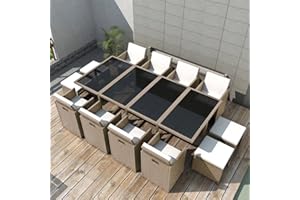 Festnight Mobili da Giardino/Set Tavolo e Sedie per Esterni/Set da Pranzo per Giardino in Rattan 11/21/27/33 pz in Polirattan Marrone/Nero/Grigio