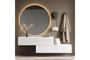 Planetmöbel - Mobiletto contenitore compatto per corridoio/ingresso, 2 x 140 cm, con sportello, installazione a parete o a pavimento, 37,8 x 140 x 32,5 cm (P x L x A), bianco