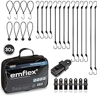 emflex® GS-MAX Profi Spanngummi Set in Schwarz [30 Stück] mit Haken inkl. 8x Expander-Schlingen & 8x Planenhalter…