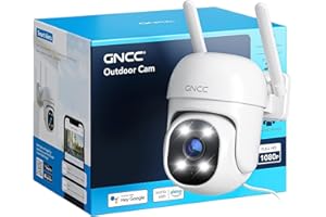 GNCC GK2 Kamera Zewnętrzna z Funkcją Obracania, 355° PTZ Kamera Monitorująca WiFi, 1080P Noktowizor Kolor, Wykrywanie Ruchu AI, Dwukierunkowy Dźwięk, Nagrywanie 24/7, Wodoodporne IP65, 2,4GHz WIFI