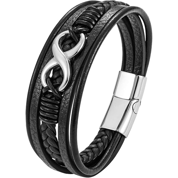 Bracelet Homme Yin Yang Cuir Noir Tressé - Fermoir Acier Inox - Design Spirituel - Longueur 20.8 Cm - Marque COOLSTEELANDBEYOND