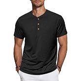 TARAINYA Henley T-shirts Men Cotton Short Sleeve Summer M-4XL | 95% Cotton 5% Elastane, Plain, 3 Buttons, Regular-Fit, T-shir