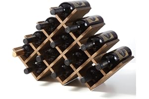 KIRIGEN Portabottiglie in legno naturale da 13 bottiglie di vino, con 4 ripiani, in legno naturale, da bancone, vetrinetta portabottiglie autoportante, marrone scuro