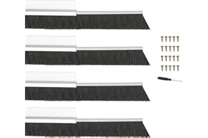 PATIKIL Door Brush Sweeps 1.18" Bristles x 39.37" Long, 4 Sets H-Shape Aluminum Alloy Holder Brush Sweep for Bottom of Door Seal Garage Weather Stripping, Silver/Black