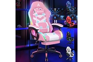 ALFORDSON LED Silla Gaming, Silla Gamer con Masaje de 8 Puntos, Silla de Ordenador Ergonómico con Iluminación RGB con Soporte Lumbar y Reposacabezas, Altura Ajustable, Rosa
