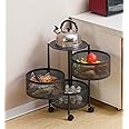 HONELEVO Multi-function Home Kitchen Bathroom Storage Rack Rotating Square Rack Basket Household Items Fruits And Vegetables Storage Rack (3 Layer(Round))