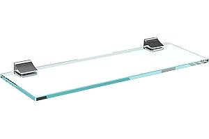 bijon Glasregal Glasablage Wandregal Glas Bad-Regal Glas Badezimmer Regal Badablage Ablageregal - 8mm Hartglas, 60 x 12 cm, Klarglas + Halterung D - Chrom Glanz Optik