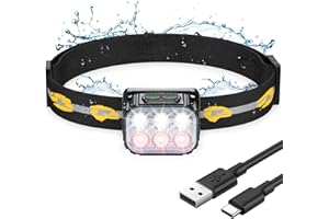 EOIWUY Lampe Frontale LED Ultra Puissante, Rechargeable Lampe Frontale Étanche avec Lumière Rouge, 6 Modes d'Éclairage & 36H d'Autonomie, 350LM Torche Frontale Léger pour Camping/Pêche/Cyclisme/Course