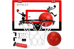 BERYLED Mini Canasta Baloncesto Interior y Exterior, Juego Infantil Completo con 2 Pelotas, Tablero con Montaje en Puerta o Pared para Niños Niñas y Adultos