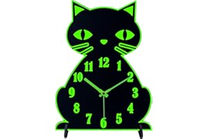 ‎PLUMEET Plumeet Kinder-Wanduhr mit leuchtender Katze für Schlafzimmer, Schreibtischuhr für Kinderzimmer, leise Holzuhr, batteriebetrieben