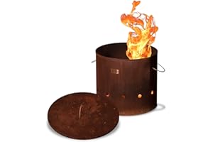 Alpha Stoke - Barril de Fuego Industrial Acero Corten y Acero Inoxidable - Tamaño L y XL jardín, terraza y balcón - Este Barril es más Duradero y Grande Que la mayoría de los pozos de Fuego