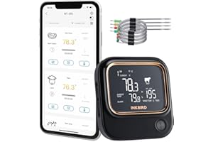INKBIRD IBT-26S 5G Wireless Meat Thermometer, 4 Probes, WIFI 5GHz & Bluetooth 5.1, LCD Display, Rechargeable, Indoor/Outdoor, Adult