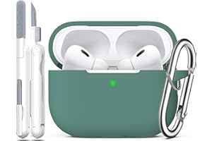 R-fun Kompatibel mit AirPods Pro 2nd/1st Generation Case Cover mit Reinigungsset, Vollschutzsilikon für Apple AirPods Pro 2023/2022/2019 Ladecase[LED anteriore visibile],Kieferngrün