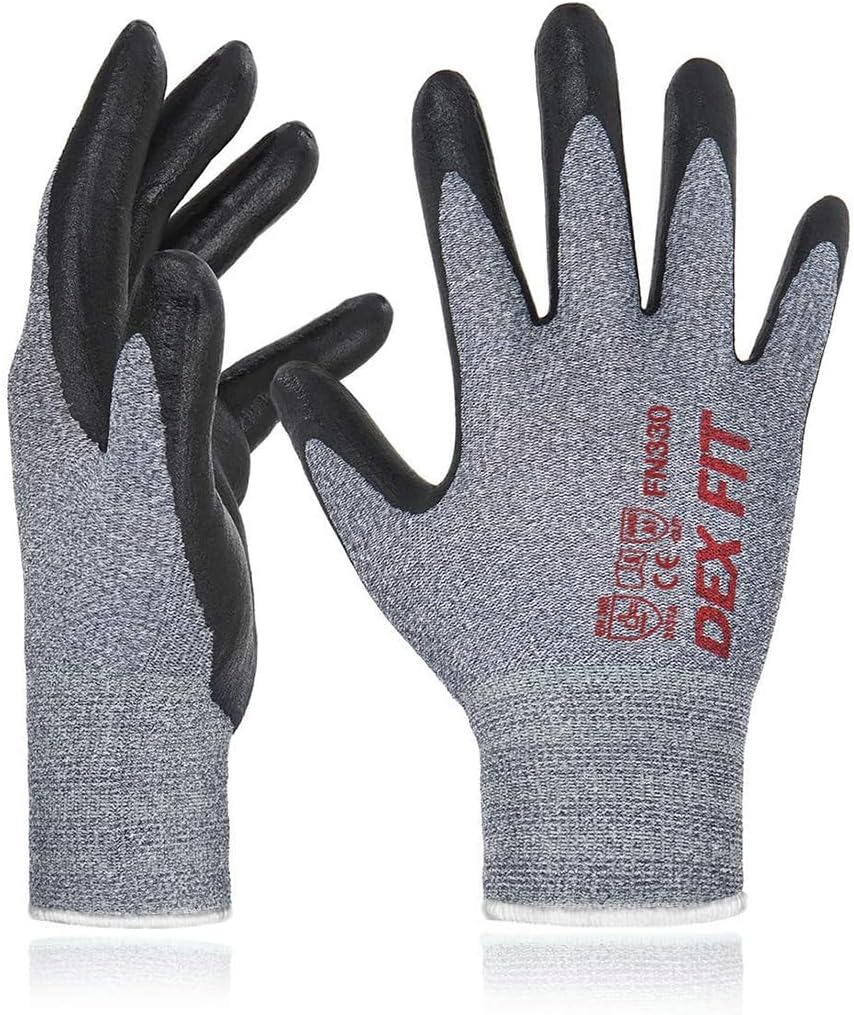 DEX FIT Guantes de Trabajo FN330, Ajuste Cómodo Elástico 3D, Buen Agarre, Recubrimiento de Espuma Duradero de Nitrilo, Táctil, Fino y Ligero, Lavable en la Lavadora