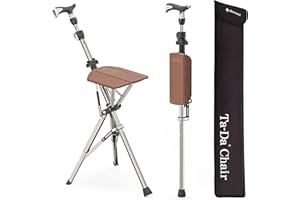 STEP2GOLD Ta-Da Chair Pro - Canne de Marche avec siège, Cadre en Aluminium Ultra-léger, Tabouret Pliable Robuste (jusqu'à 120 kg), Design Pliable, idéal pour Voyages et visites touristiques - Brun, Ajustable